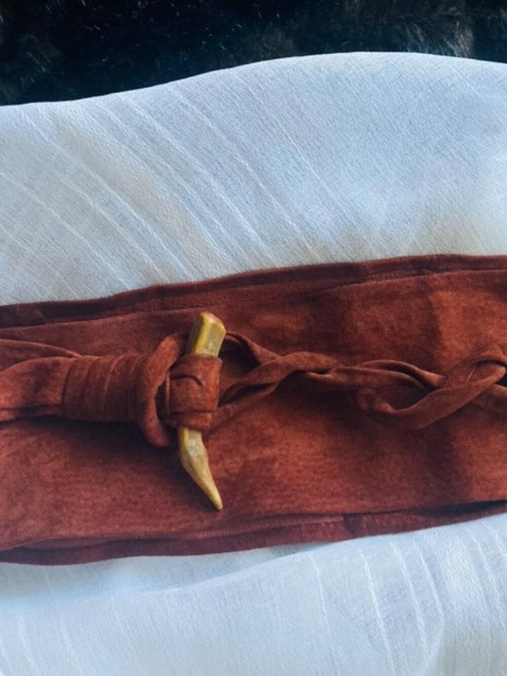 Beautiful, Unique Artisan Chic Boho Cognac Suede Obi Belt M - Picture 2 of 15